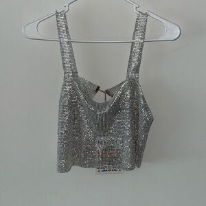 Forever 21 Silver Sequin Cropped Tank